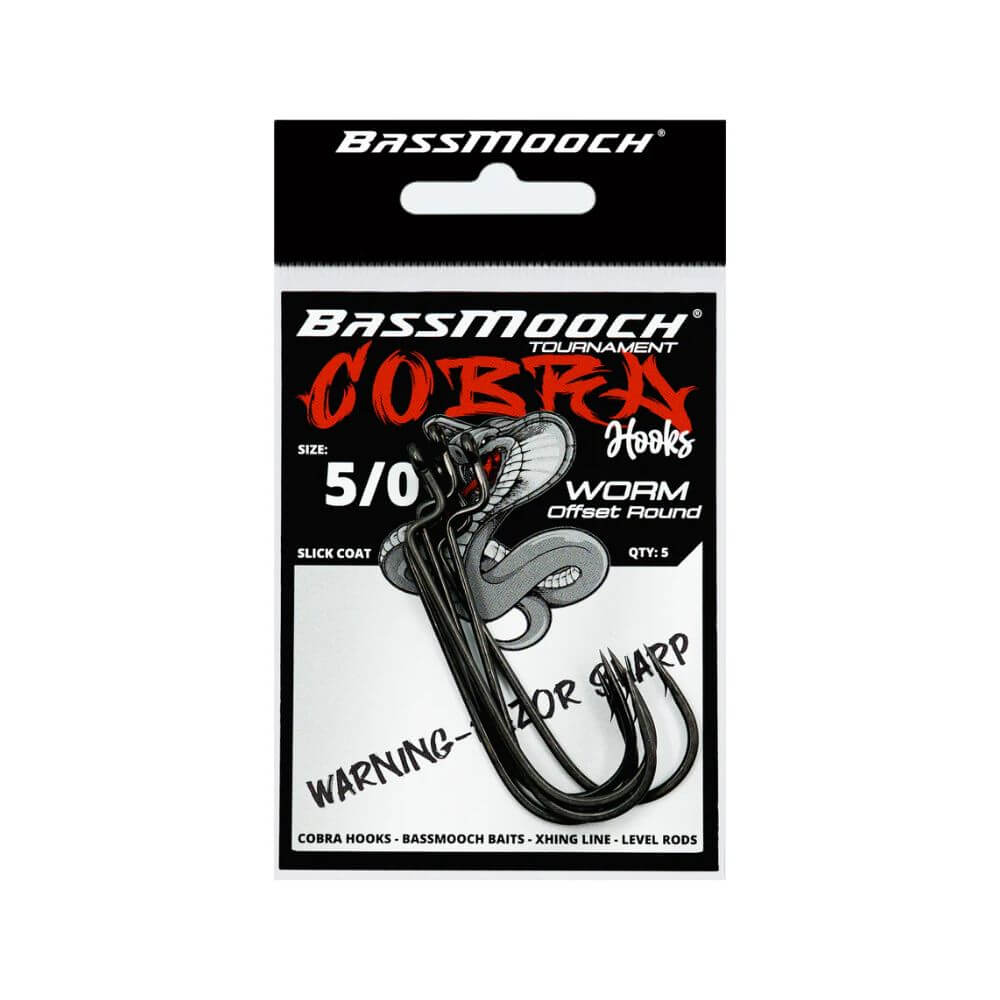 BassMooch Cobra Tournament Worm Offset Round Hooks - Bait Connection