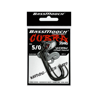 BassMooch Cobra Tournament Worm Offset Round Hooks - Bait Connection